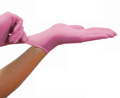 Pink Synthetic/Vinyl Exam Gloves < 